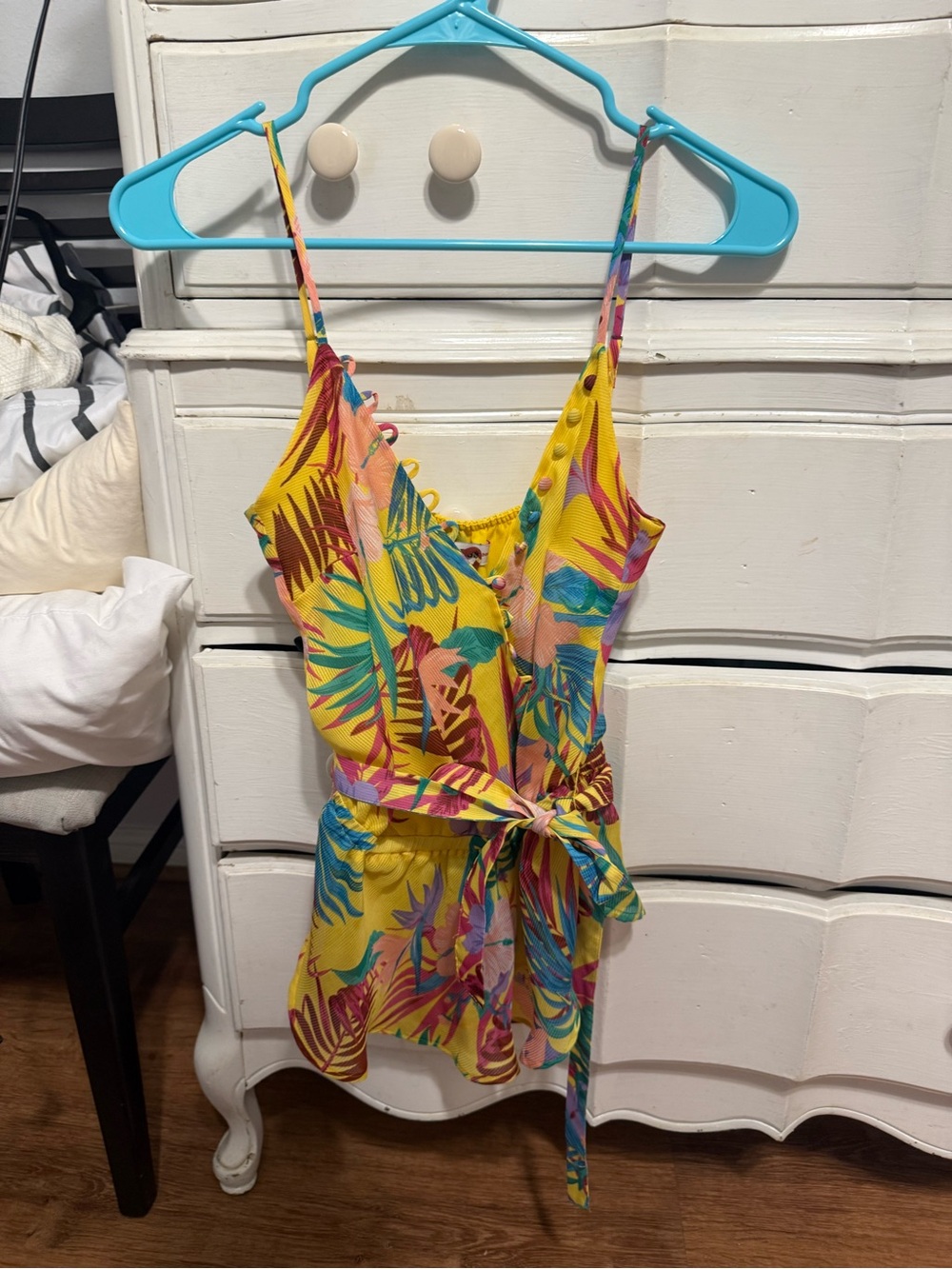 Guess Yellow Tropical Floral One-Piece Romper